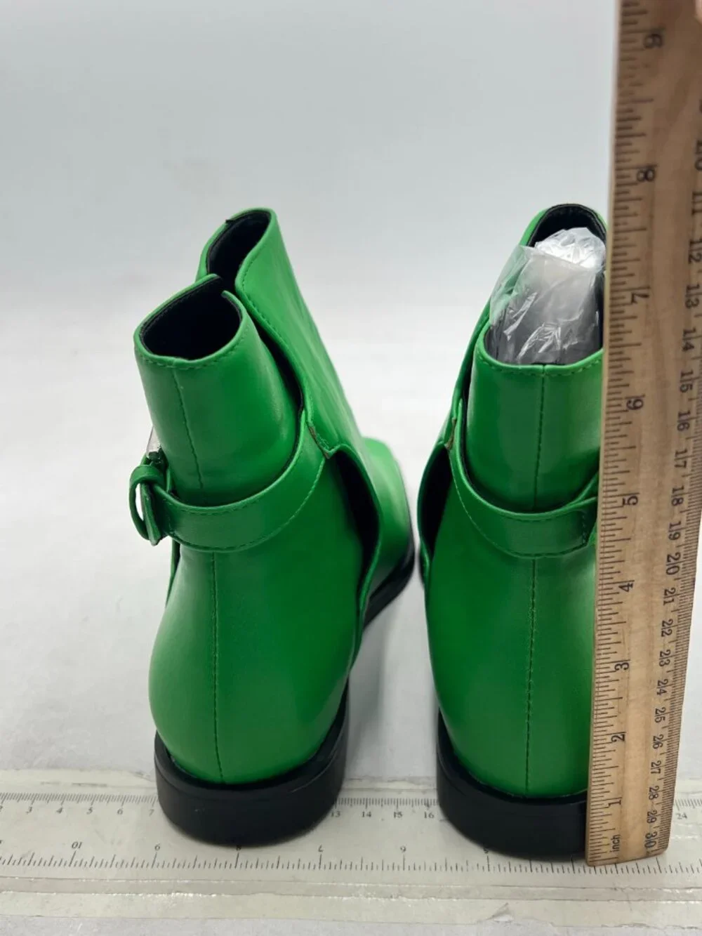 Green Low Heel Back Strap Buckle Ankle Boots Square Toe Ladies Casual Daily Boot
